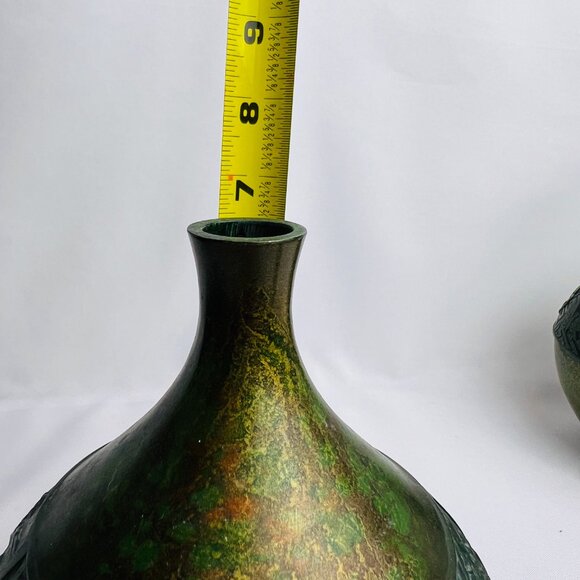 Japanese Vintage Ikebana Metal Flower Vases with Butterfly Floral Design Pair - Picture 13 of 13